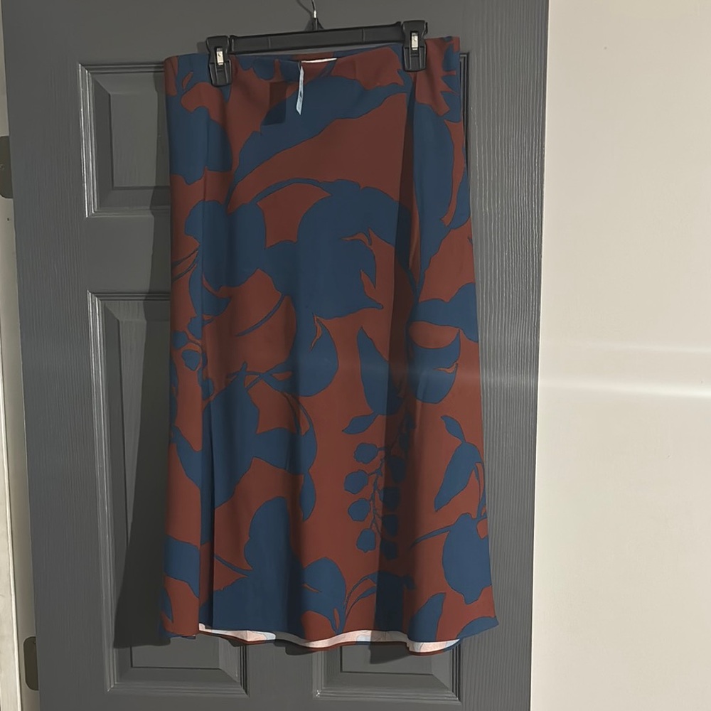 LOFT Petite Blue and Brown Floral Midi Skirt